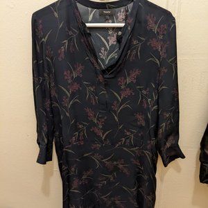 Theory waist-drop dress, navy and purple floral, size 4